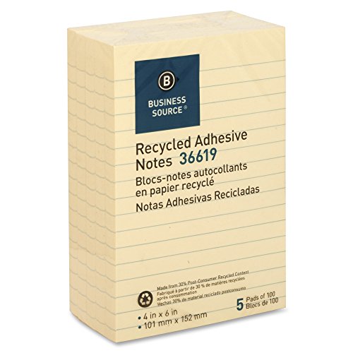 Business Source Yellow Adhesive Notes 4"x6"