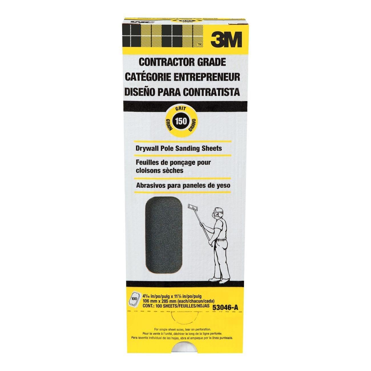 3M™ Drywall Sanding Sheet 53046, 150 Grit, 4 3/16 in x 11 1/4 in, 100 shts/pk, 10 pks/cs