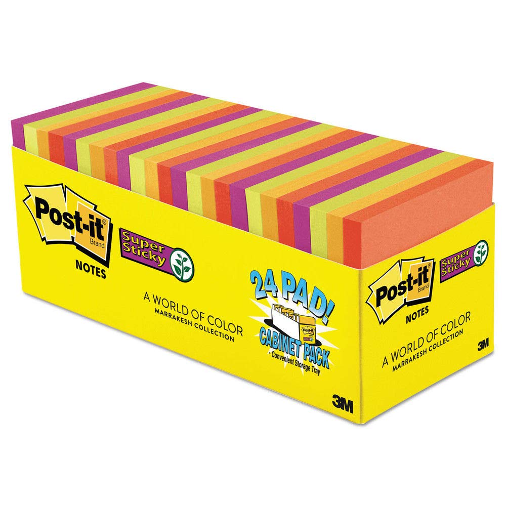 Post-it® Super Sticky Notes 654-24SSAN-CP, Playful Primaries, 3 in x 3 in (76 mm x 76 mm), 100% PEFC, SGSCH-PEFC-COC-110078
