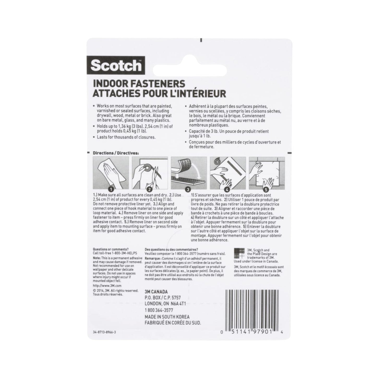Scotch™ Indoor Fasteners RF4711, 3/4 in x 18 in (19,0 mm x 45,7 cm) Black 1 Set of Strips