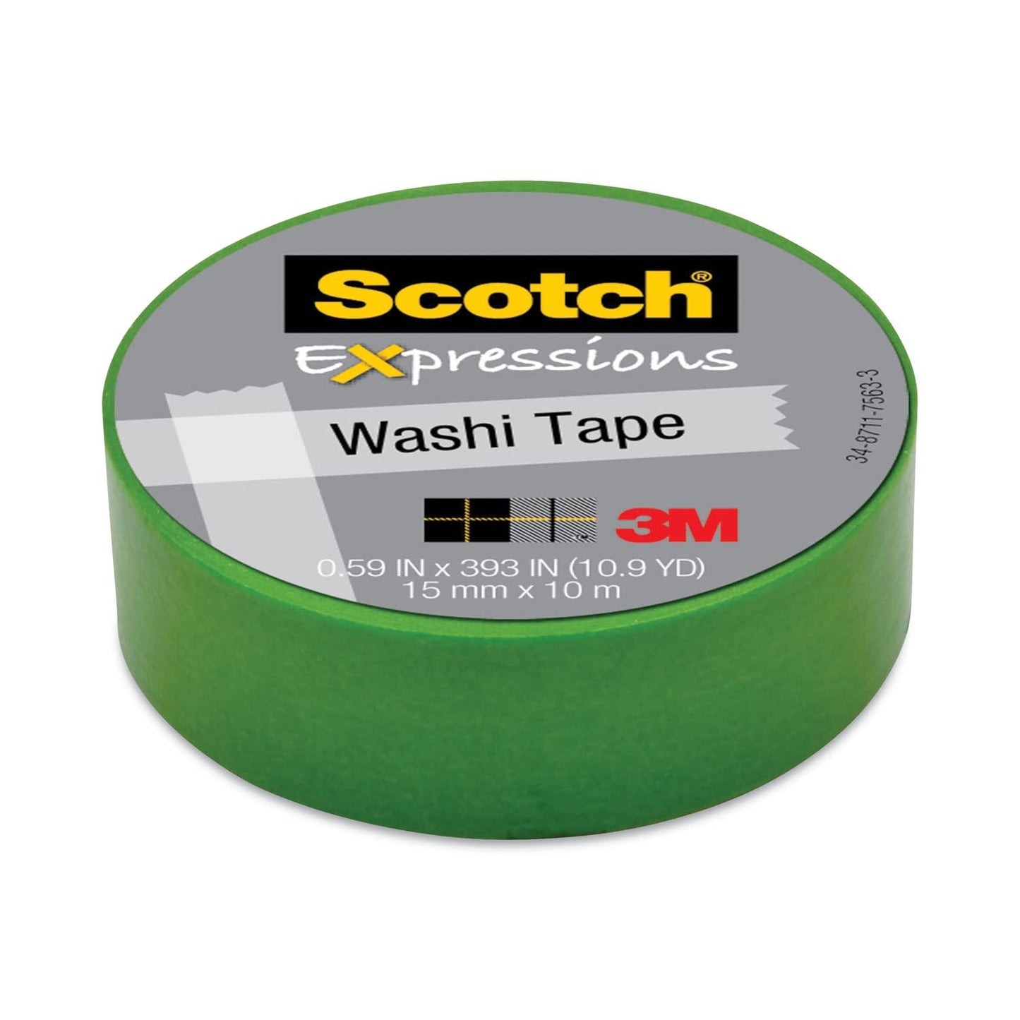 Scotch® Expressions Washi Tape C314-GRN, .59 in x 393 in (15 mm x 10 m) Green