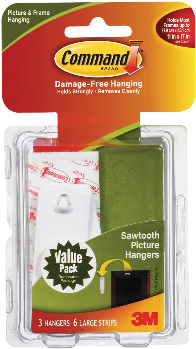 Command™ Sawtooth Picture Hangers Value Pack 17042-ES, 3 hangers, 6 strips