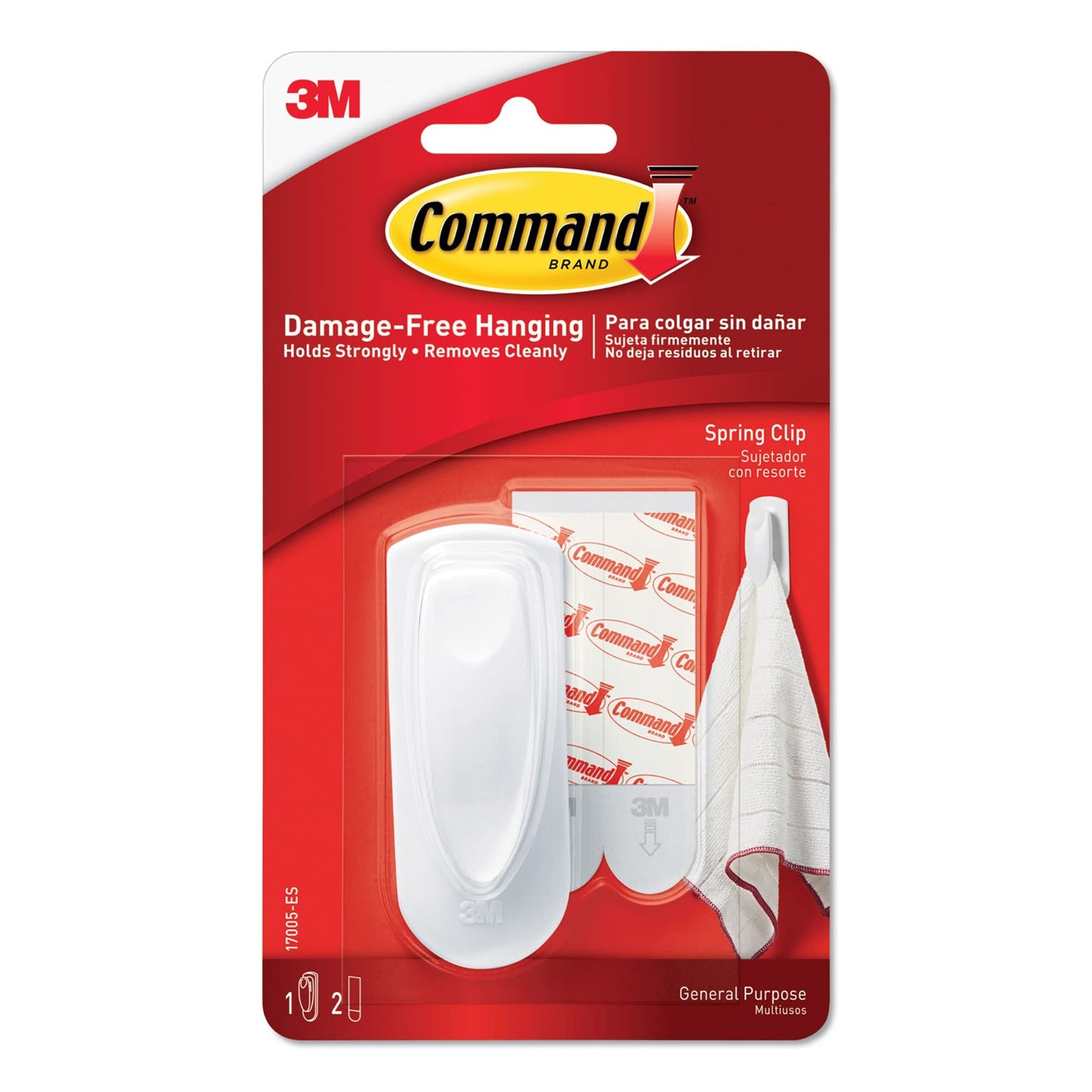Command™ Spring Clip 17005-ES, 1 Hook, 2 Strips