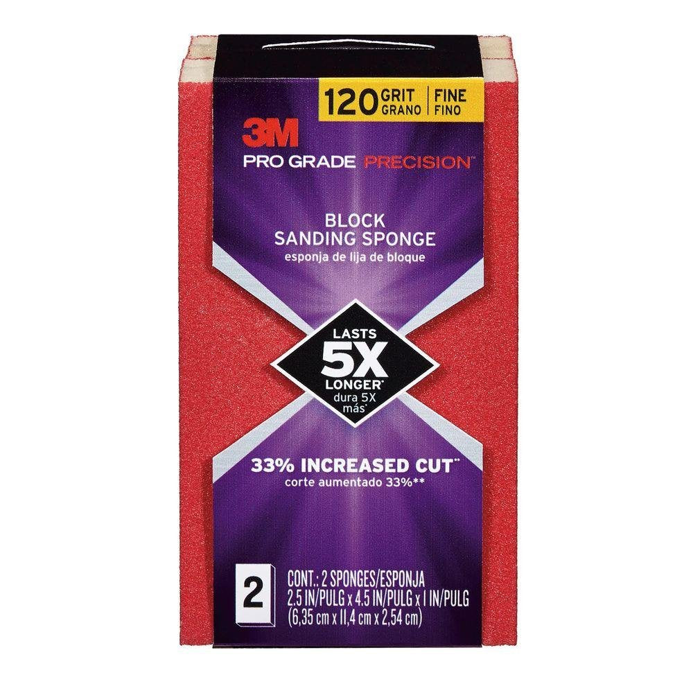 3M™ Pro Grade Precision™ Faster Sanding Sanding Block Sponge FSB120-PGP-2T, 2.5 x 4.5 x 1in, 120 grit, 2 each/pack