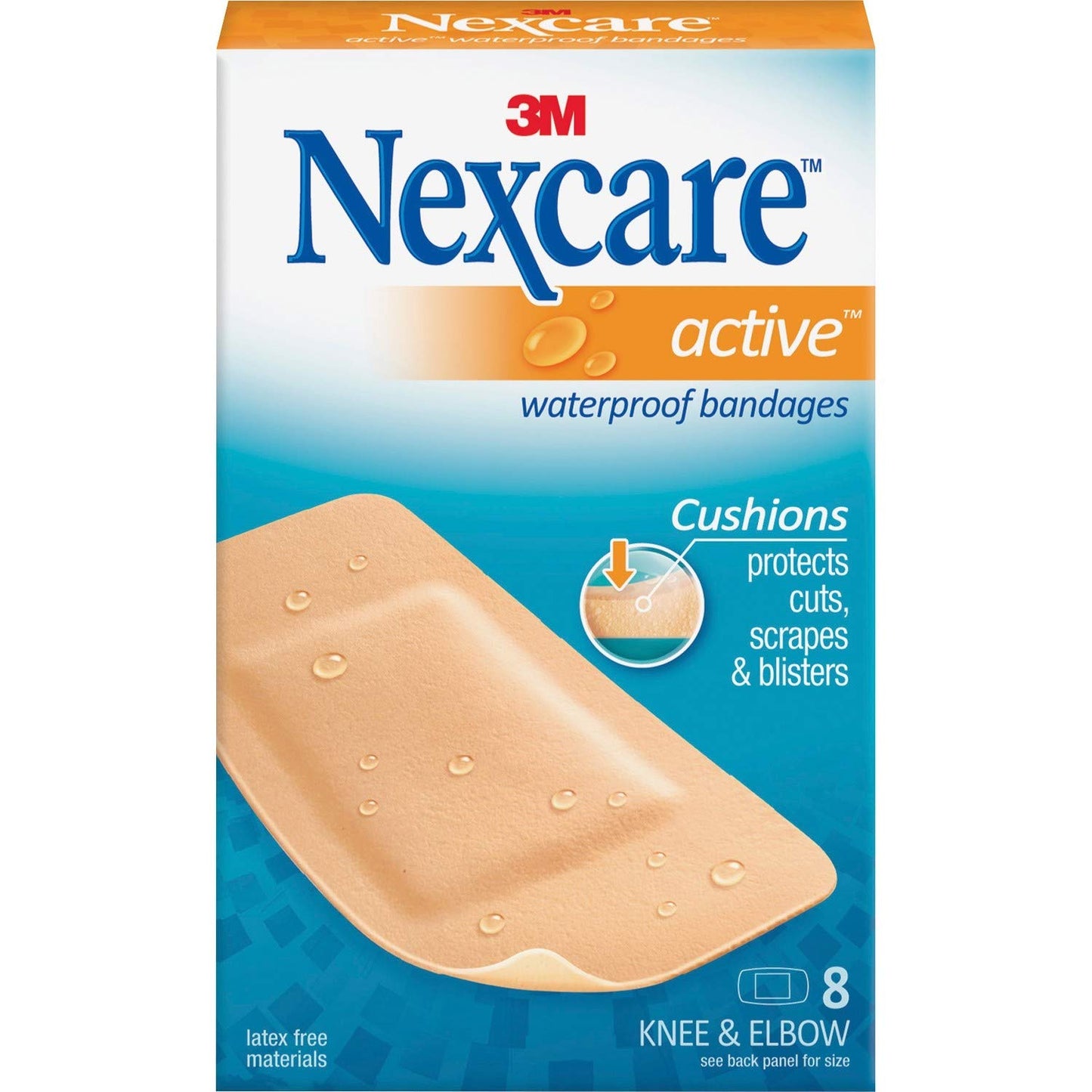 Nexcare™ Cushioned Waterproof Foam Bandages, Knee & Elbow, 8 ct., 522-08CB
