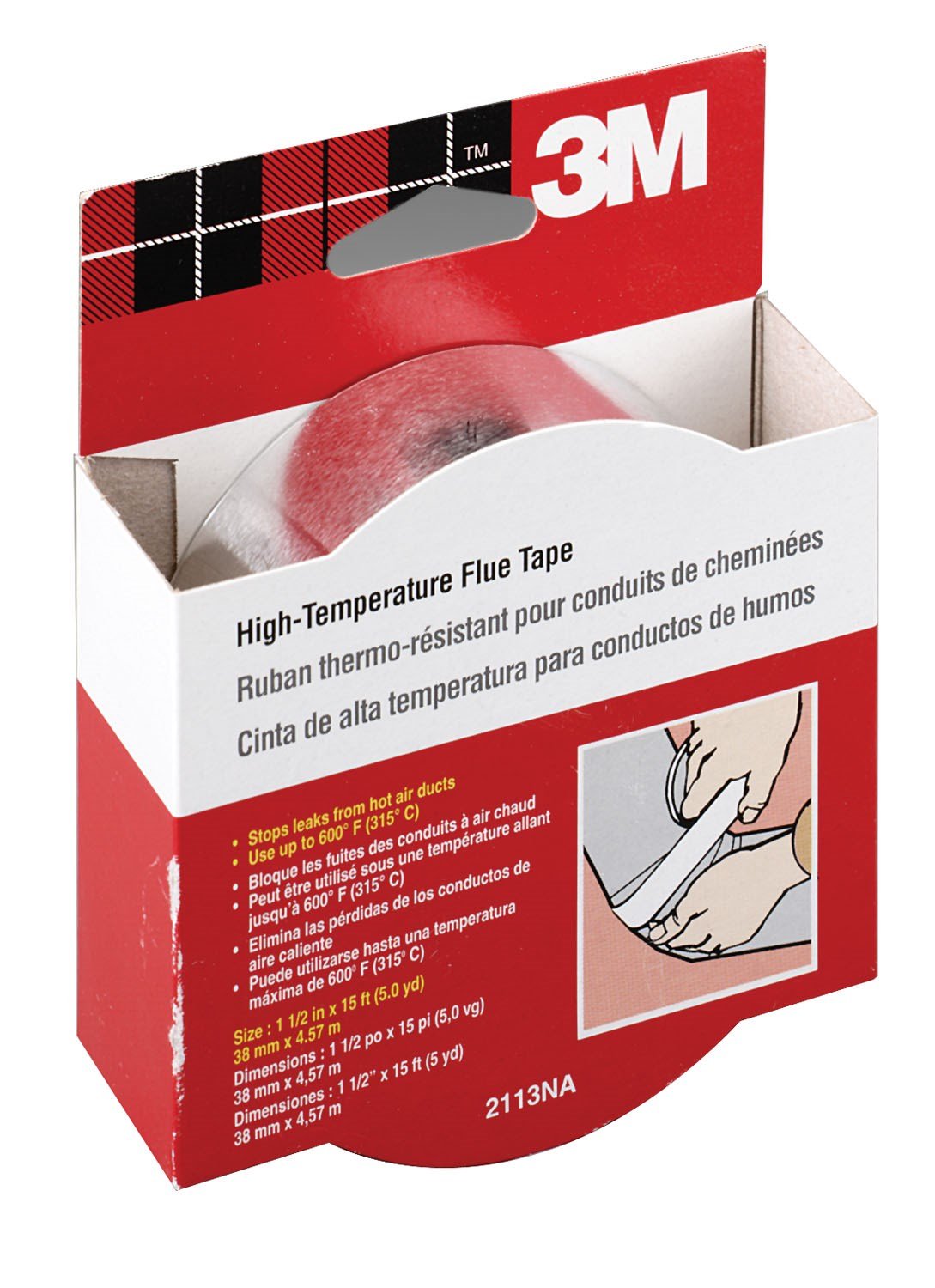 3M™ High-Temperature Flue Tape 2113NA, 1 1/2 in x 5 yd, Silver, 1 Roll/Pack