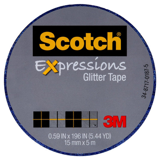 Scotch® Expressions Glitter Tape C514-BLU2, .59 in x 196 in (15 mm x 5 m) Dark Blue Glitter