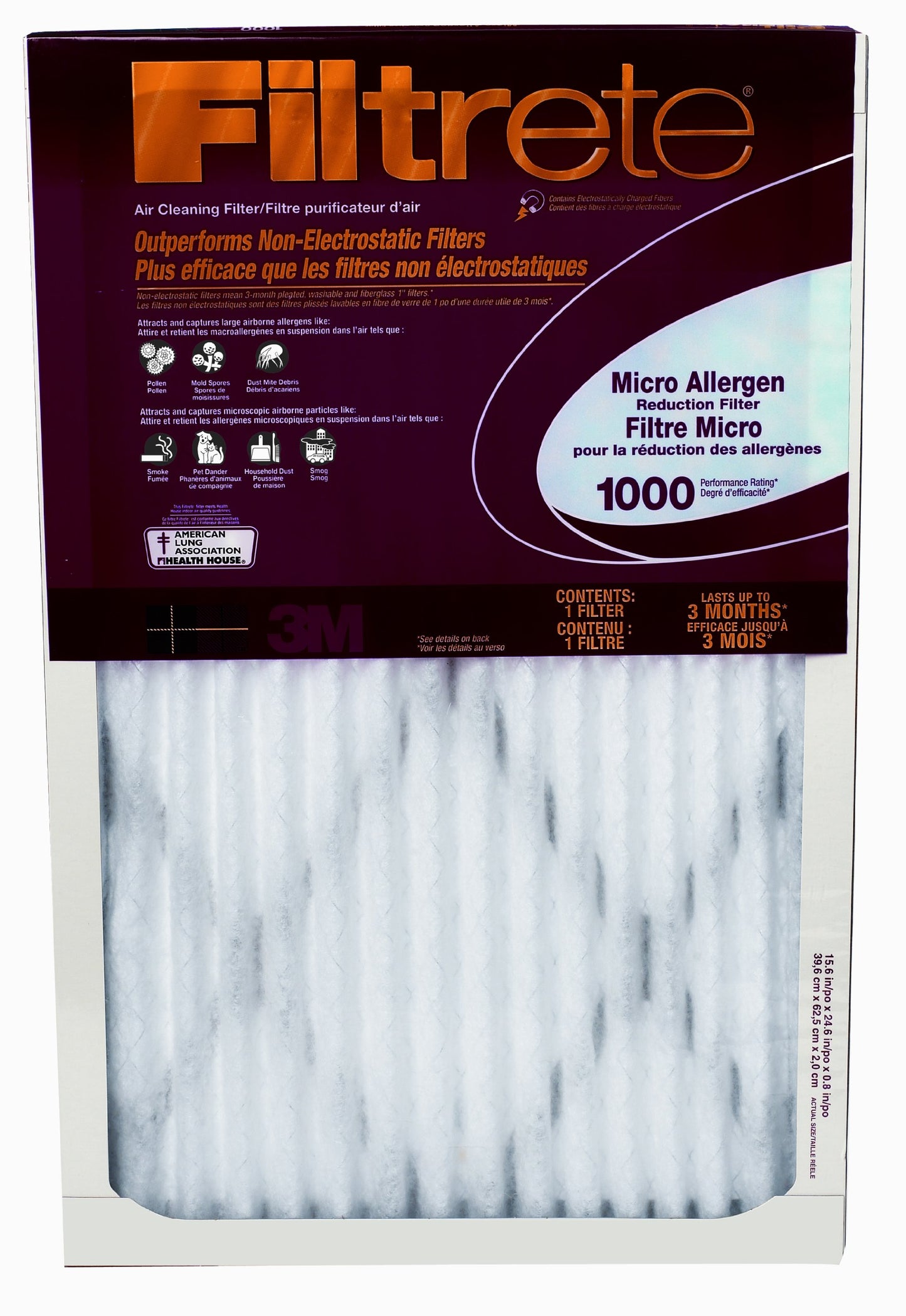 Filtrete™ Allergen Defense Air Filter, 1000 MPR, 9805-4, 14 in x 20 in x 1 in (35,5 cm x 50,8 cm x 2,5 cm)