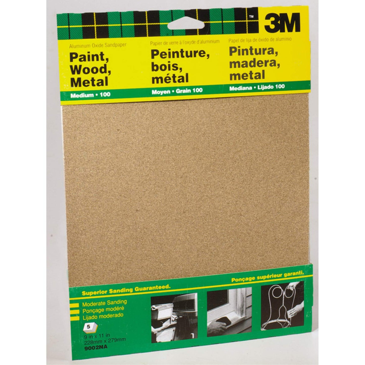 3M™ Aluminum Oxide Sandpaper Medium, 9002NA, 9 in x 11 in, 5/pk