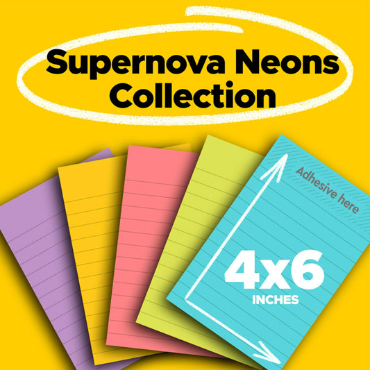 Post-it® Super Sticky Notes 660-5SSMIA, Supernova Neons, 4 in x 6 in (101 mm x 152 mm), 100% PEFC, SGSCH-PEFC-COC-110078