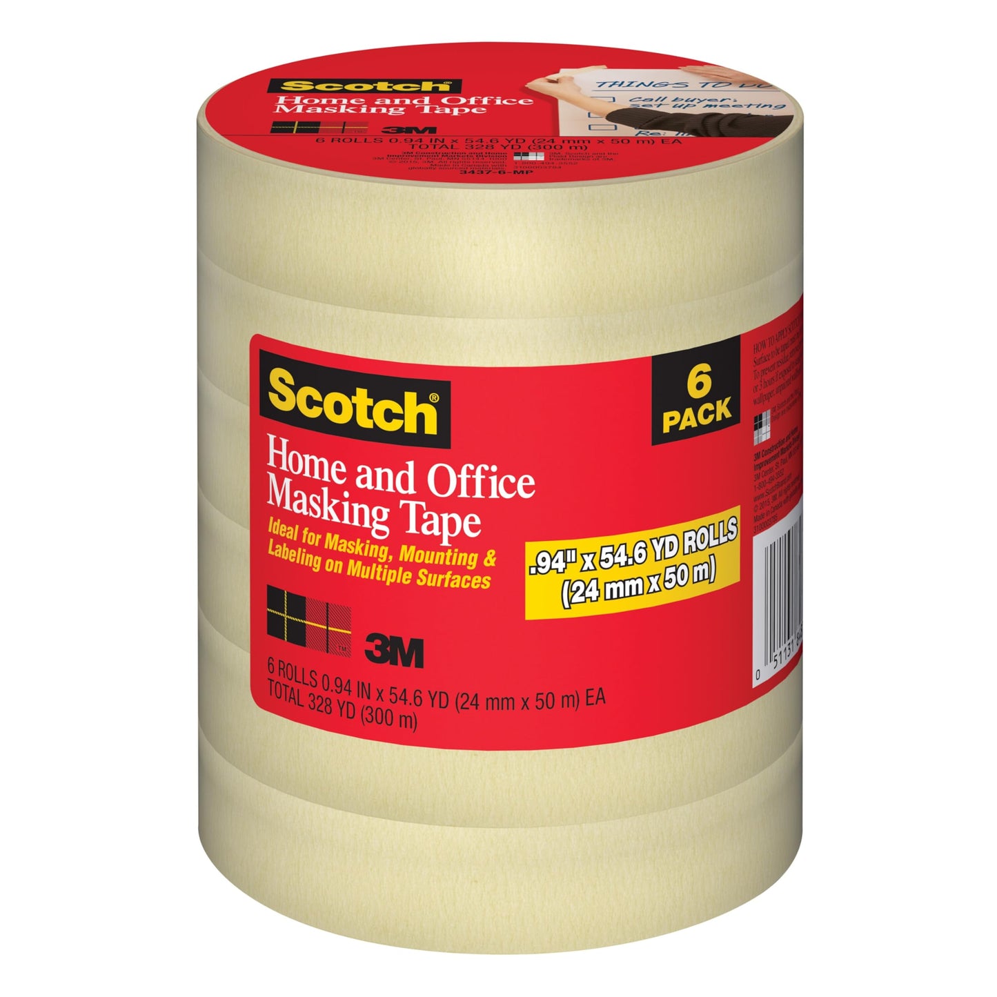 Scotch® Masking Tape 3400-24ER6, .94 in x 54.6 yd (24 mm x 50 m)
