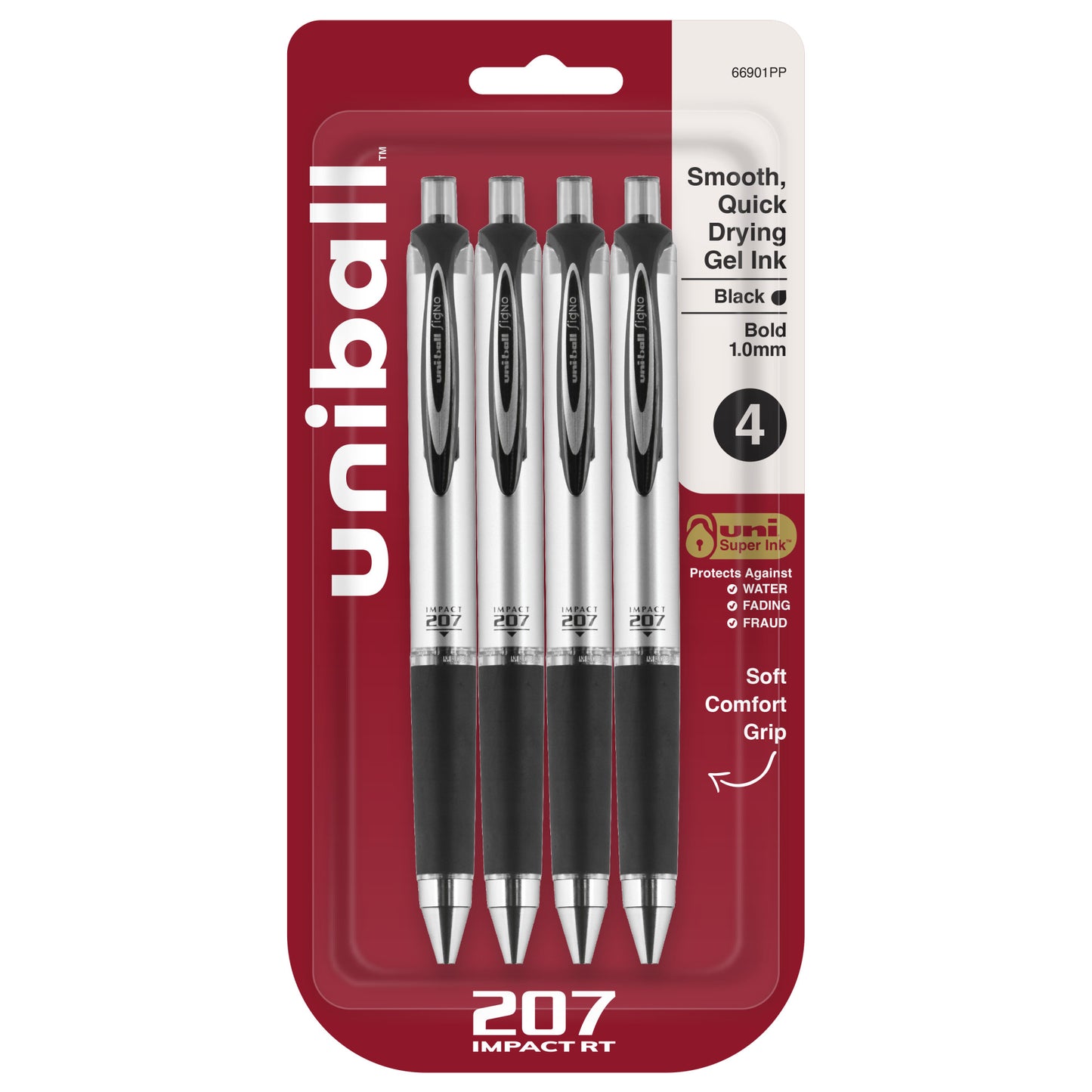 uniball™ 207 Impact RT Gel Pens, Bold Point (1.0mm), Black, 4 Pack