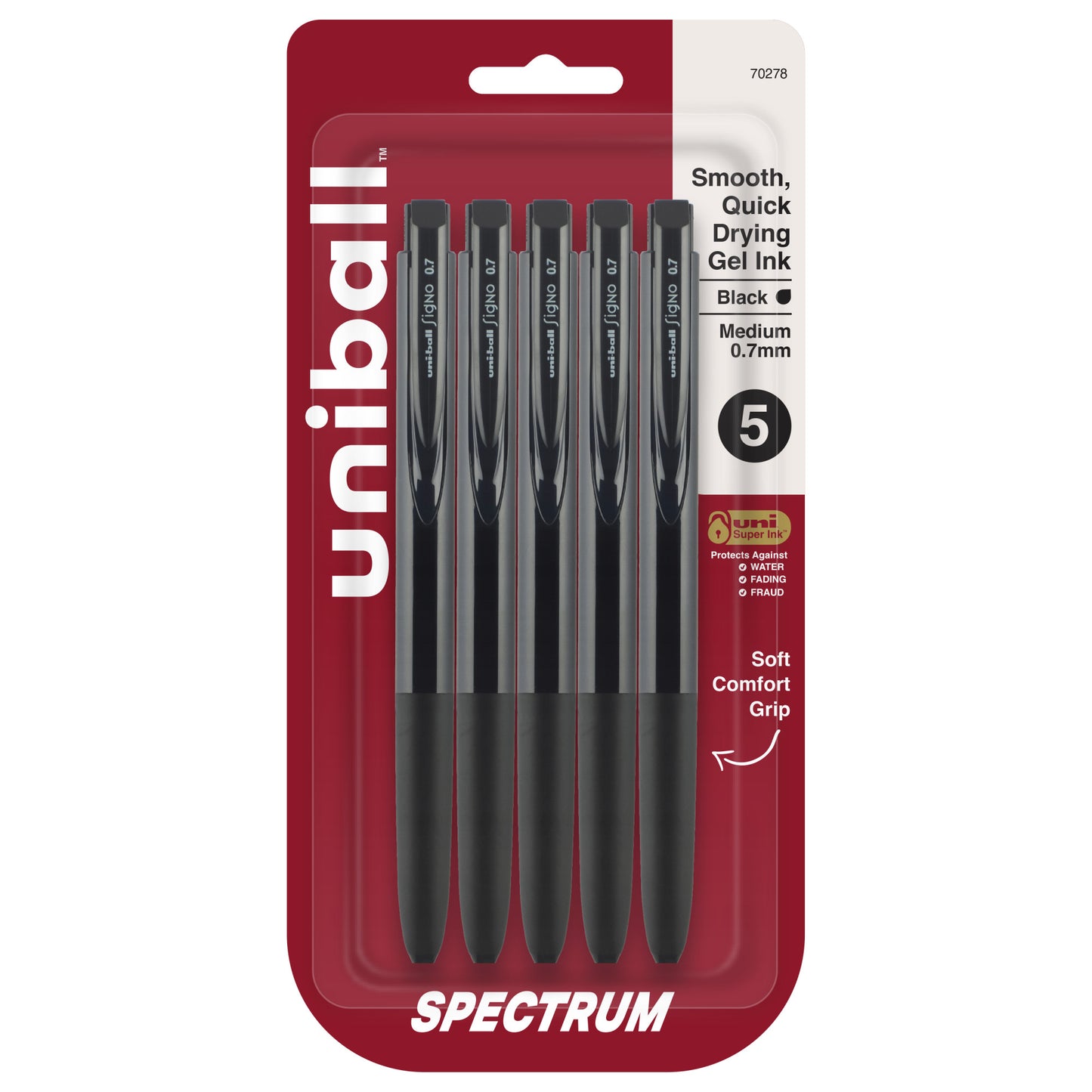 uniball™ Spectrum Retractable Gel Pens, Medium Point (0.7mm), Black Ink, 5 Pack