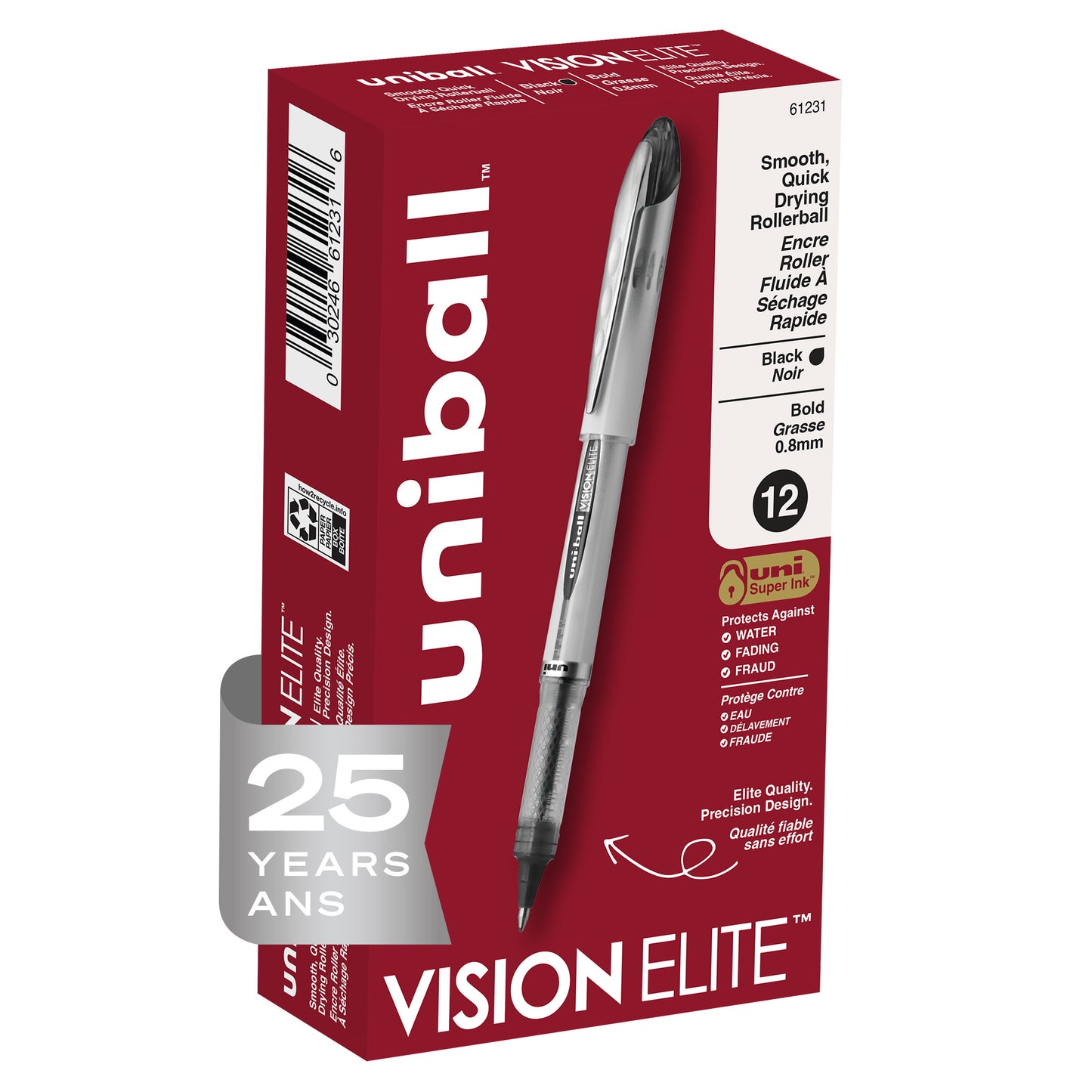 uniball™ Vision Elite Rollerball Pens, Bold Point (0.8mm), Black, 12 Pack