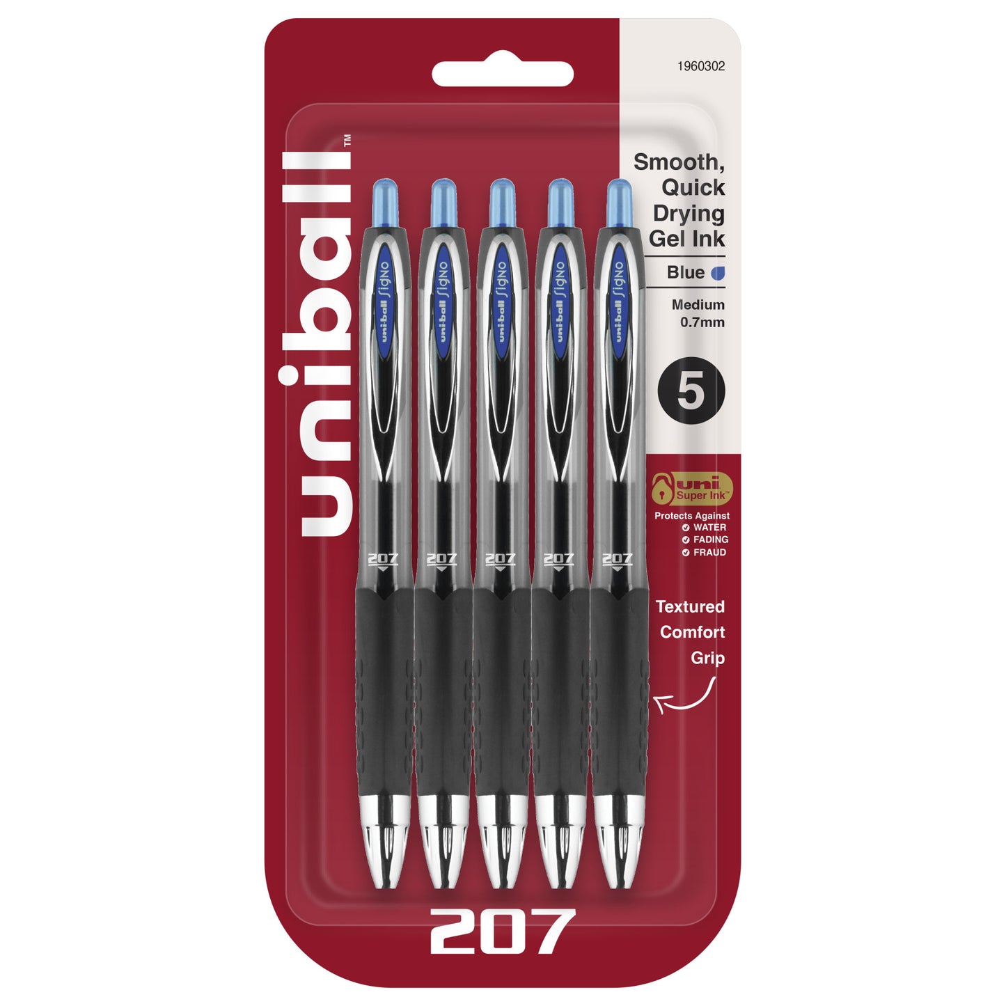 uniball™ 207 Retractable Gel Pens, Medium Point (0.7mm), Blue, 5 Pack