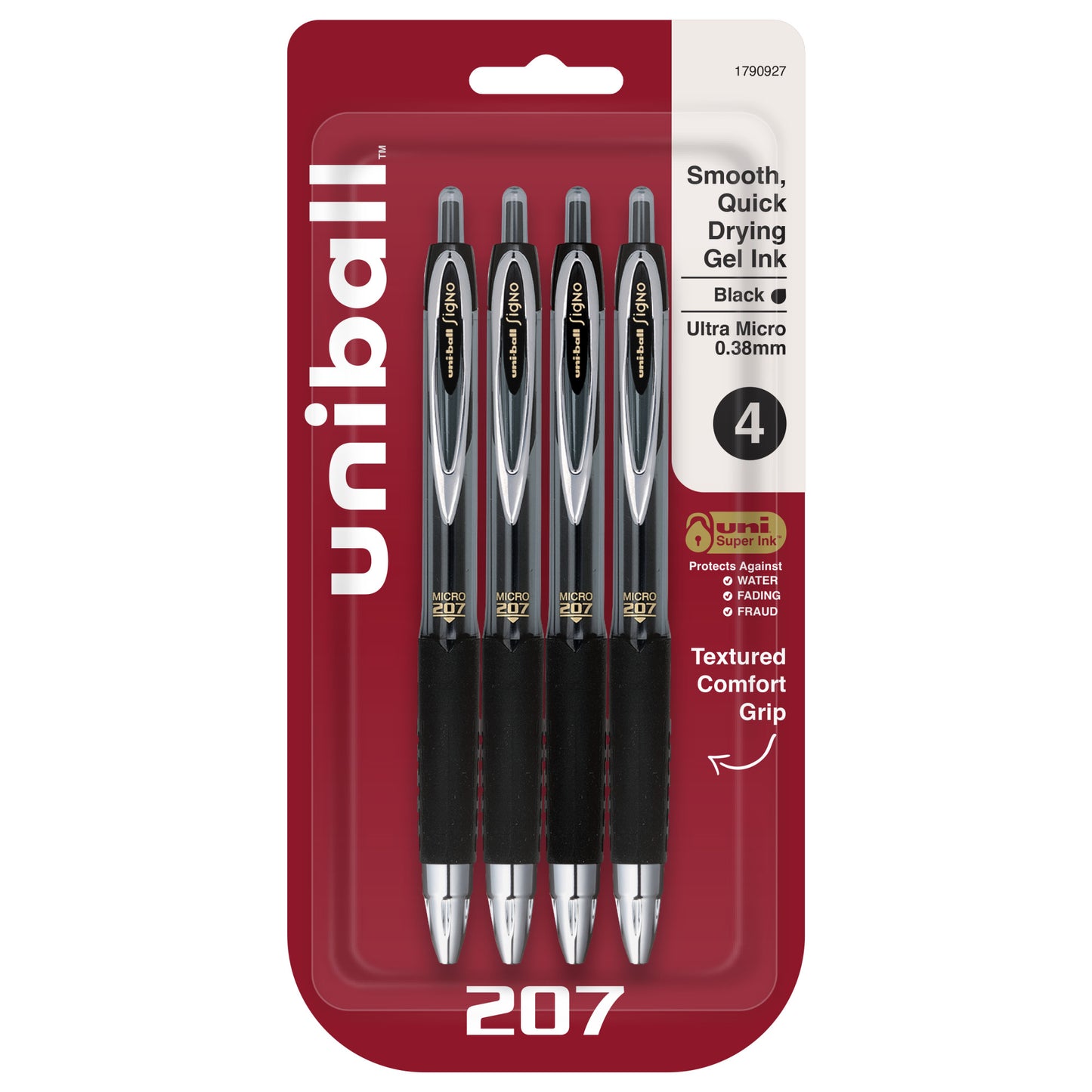 uniball™ 207 Retractable Gel Pens, Ultra Micro Point (0.38mm), Black, 4 Pack
