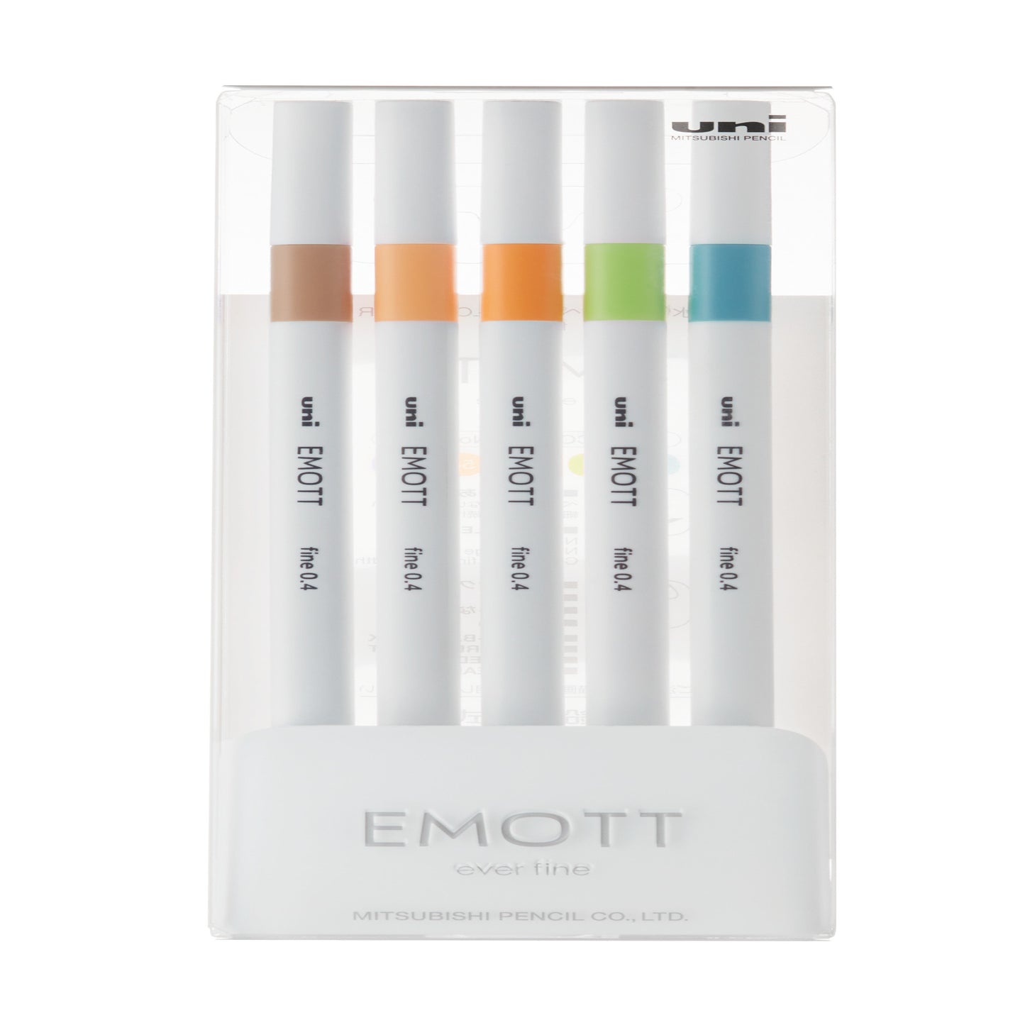 uni® Emott Fine Line Marker Pens, Fine Point (0.4mm), Nature Colors (Set 6), 5 Pack