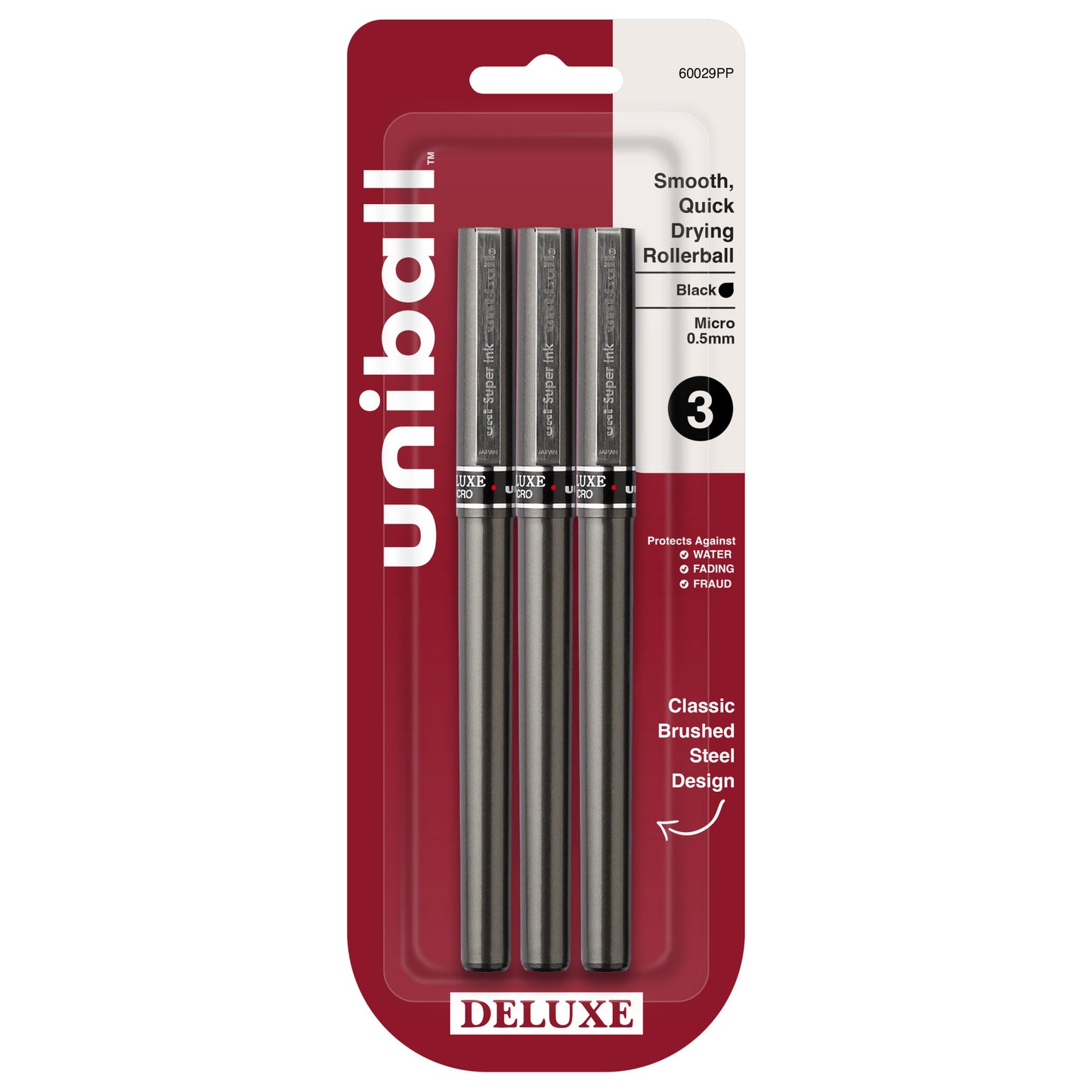 uniball™ Deluxe Rollerball Pens, Micro Point (0.5mm), Black, 3 Pack