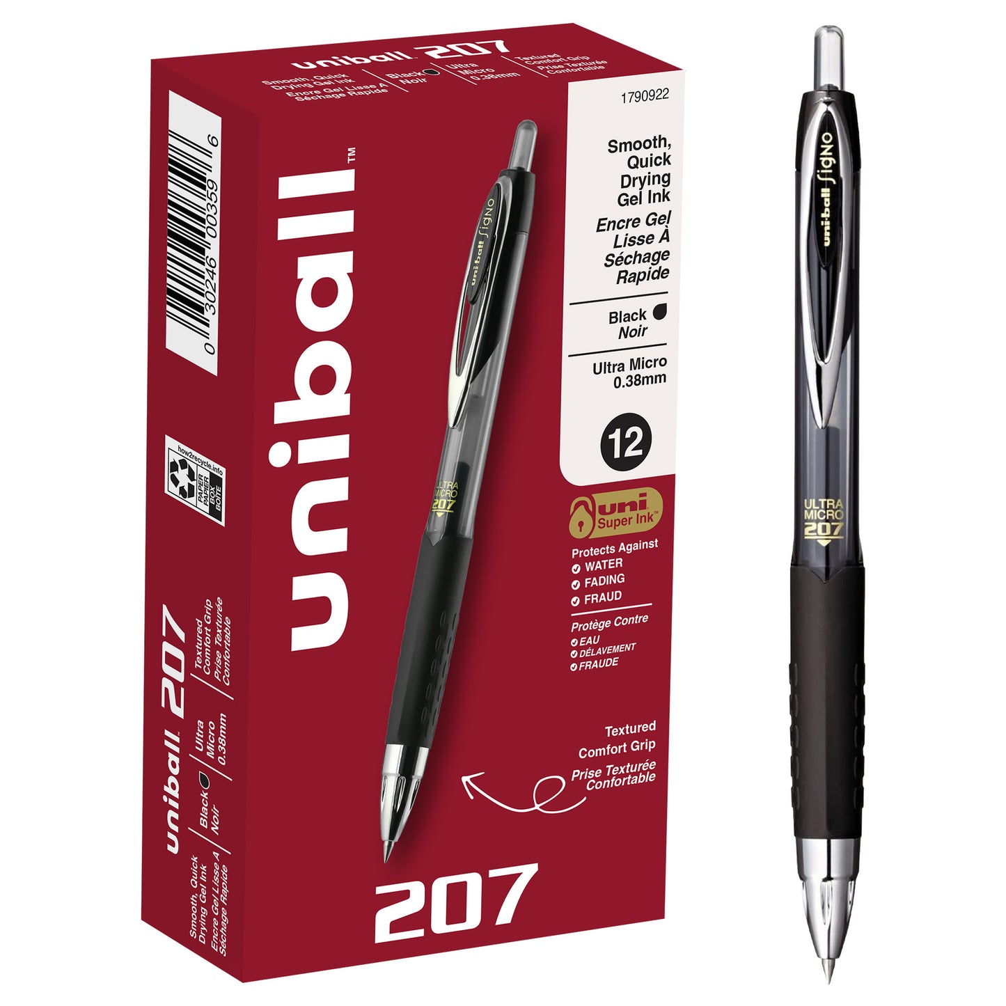 uniball™ 207 Retractable Gel Pens, Ultra Micro Point (0.38mm), Black, 12 Pack