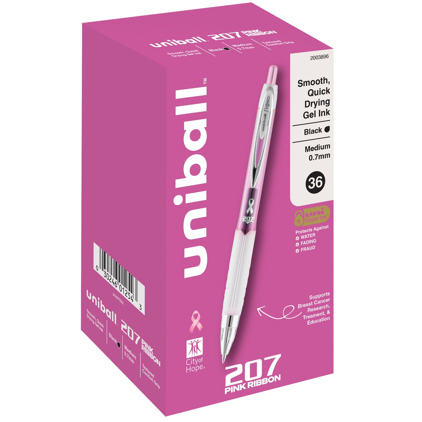 uniball™ 207 Pink Ribbon Retractable Gel Pens, Medium Point (0.7mm), Black, 36 Pack