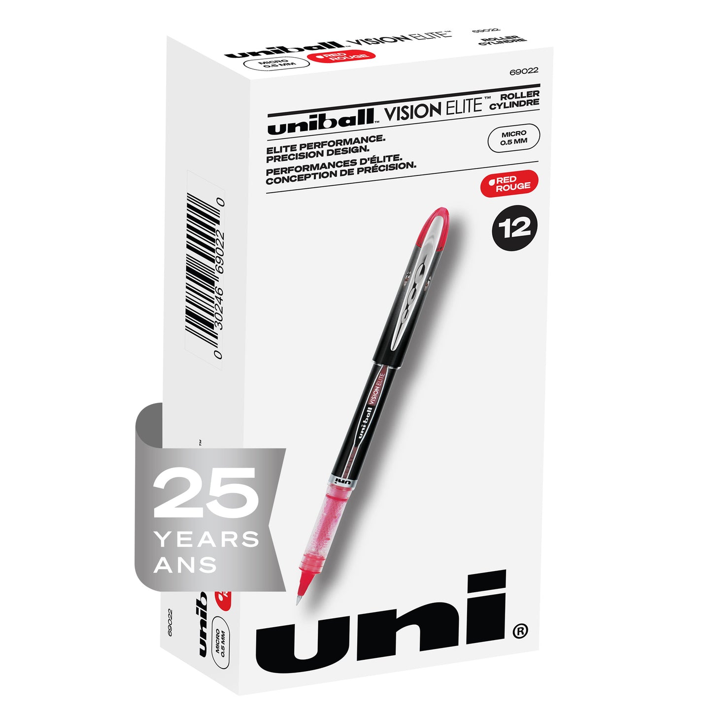 uniball™ Vision Elite Rollerball Pens, Micro Point (0.5mm), Red, 12 Pack