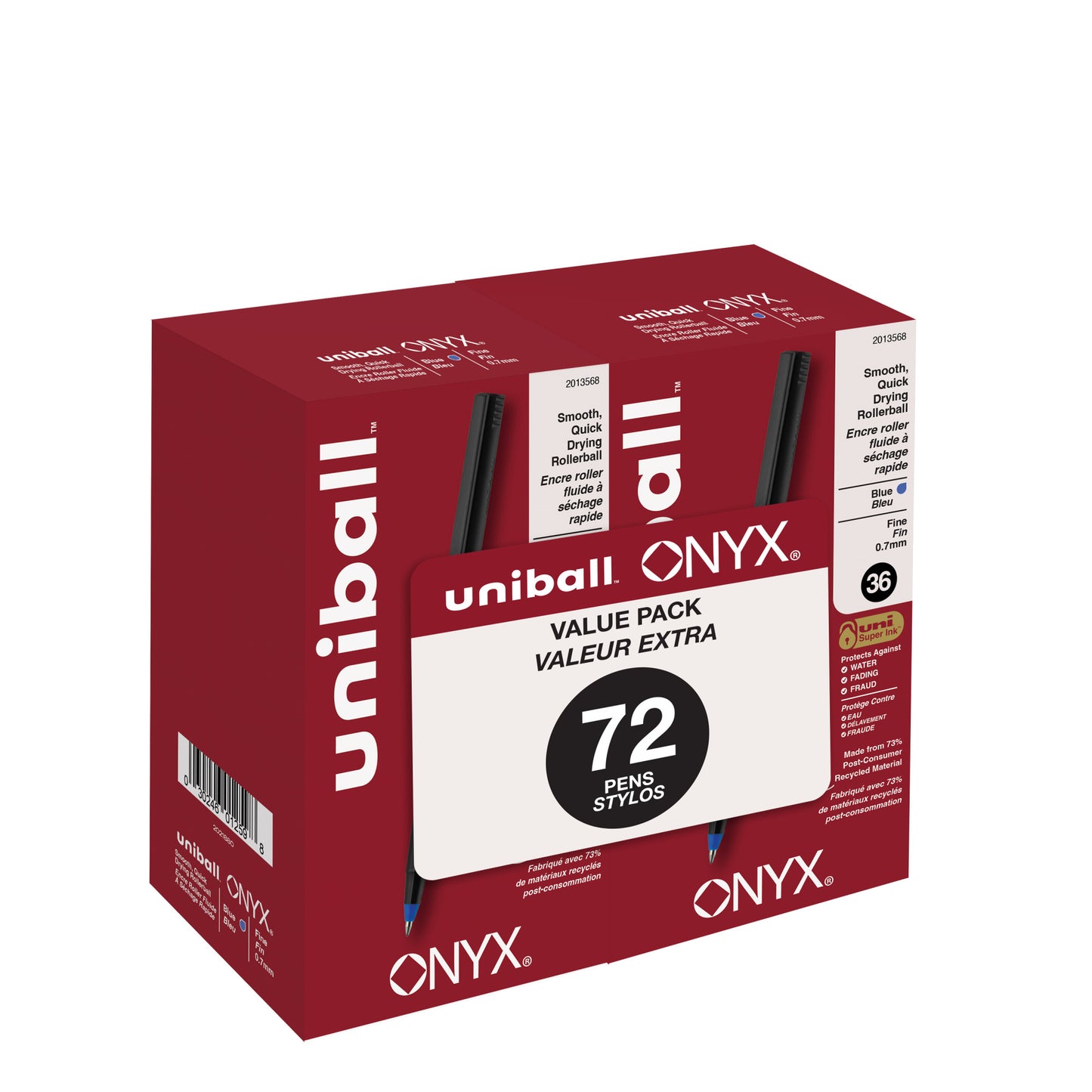 uniball™ Onyx Rollerball Pens, Fine Point (0.7mm), Blue, 72 Pack