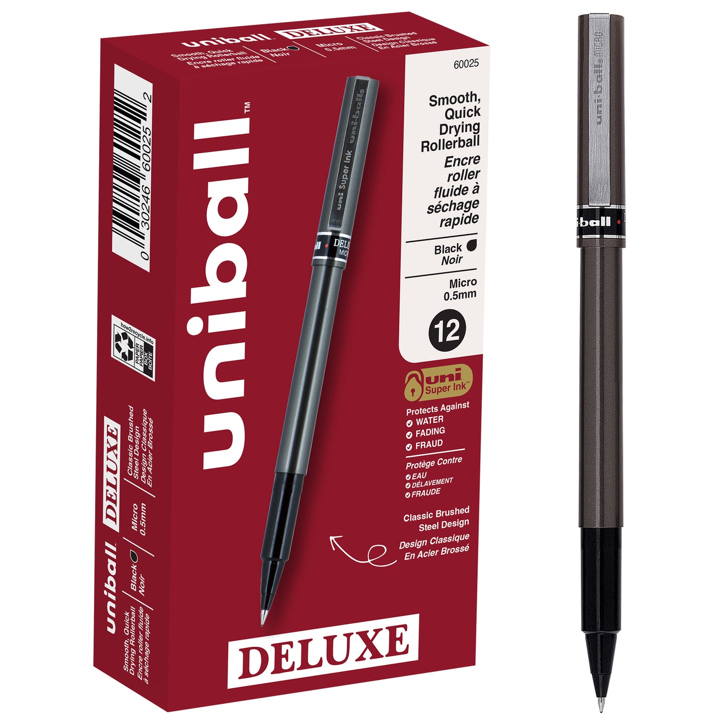 uniball™ Deluxe Rollerball Pens, Micro Point (0.5mm), Black, 12 Pack