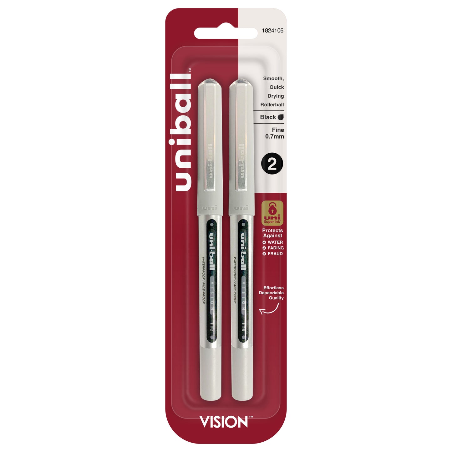 uniball™ Vision Rollerball Pens, Fine Point (0.7mm), Black, 2 Pack