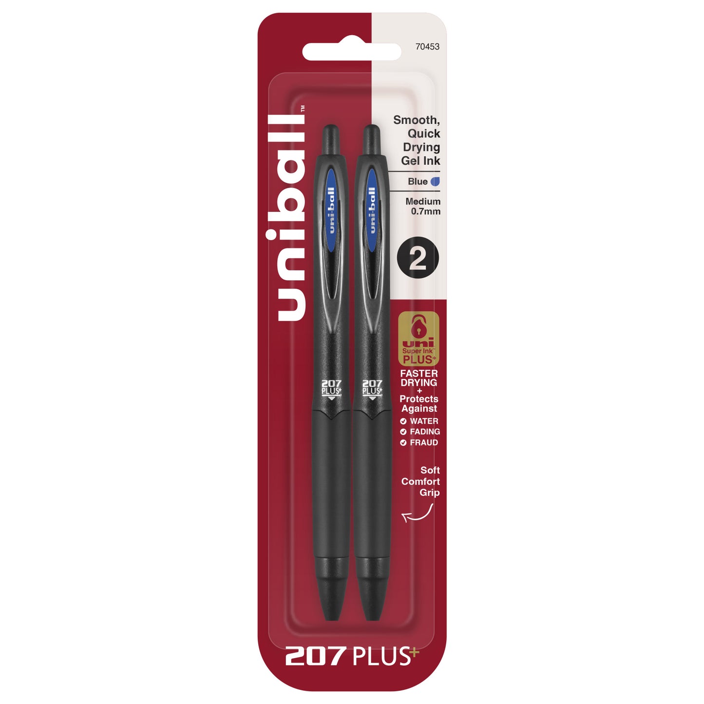 uniball™ 207 PLUS+ Retractable Gel Pen, Medium Point (0.7mm), Blue, 2 Pack