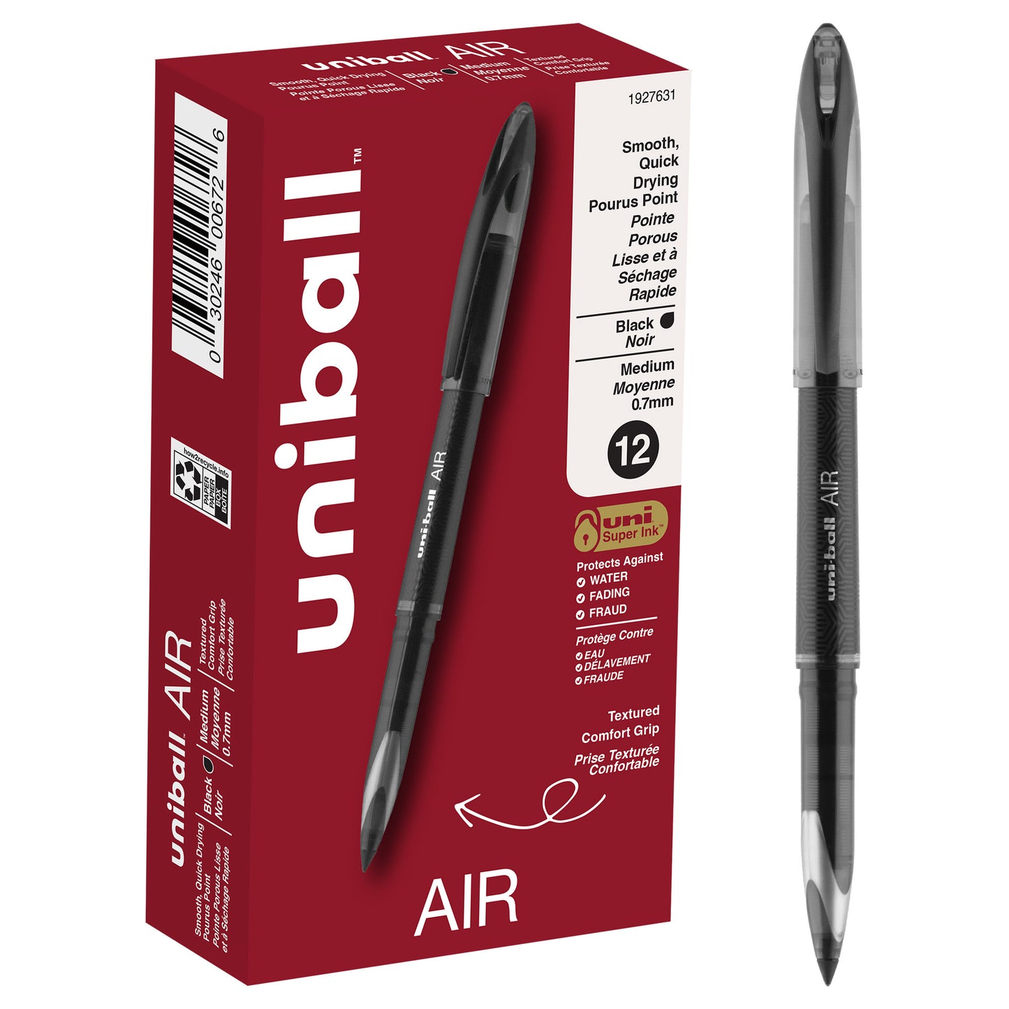uniball™ Air Porous Point Pens, Medium Point (0.7mm), Black, 12 Pack