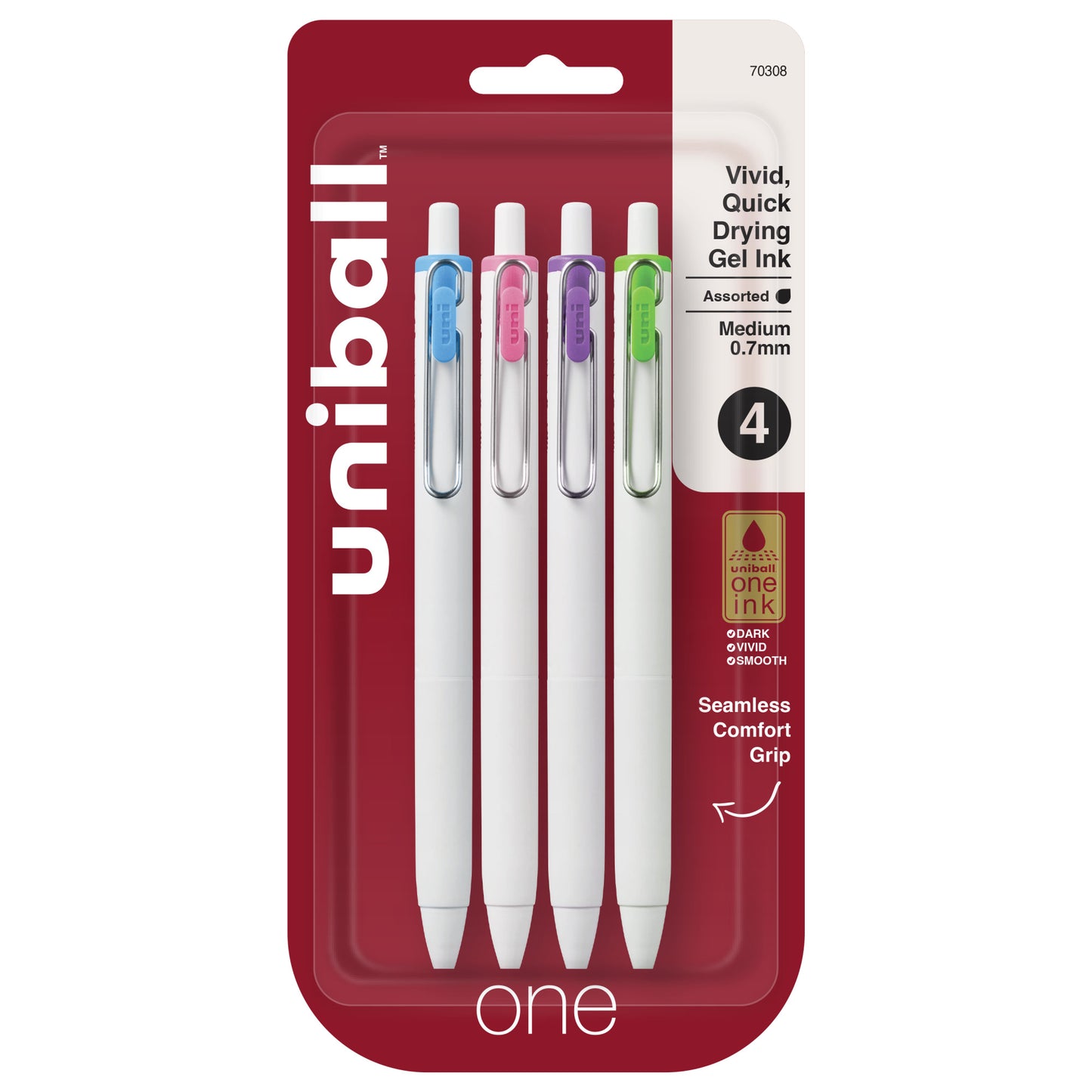 uniball™ one Retractable Gel Pens, Medium Point (0.7mm), Assorted Ink, 4 Pack