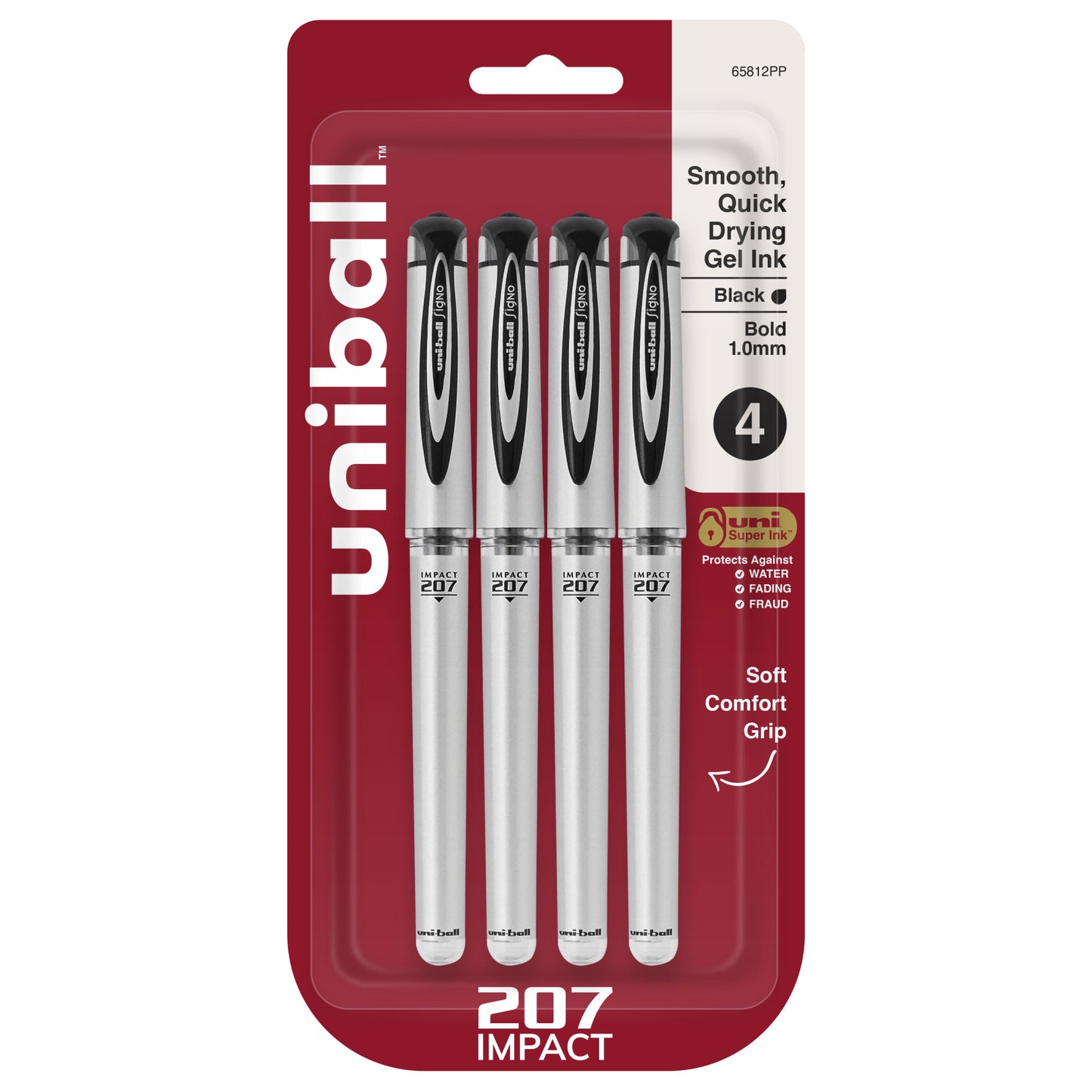 uniball™ 207 Impact Gel Pens, Bold Point (1.0mm), Black, 4 Pack