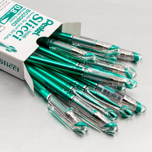 Pentel Arts Slicci METALLIC (0.8mm) Needle Tip Med Gel Pen Green Metallic Ink (BG208-MD)