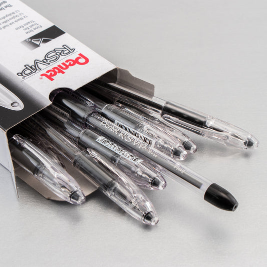 Pentel RSVP Ballpoint Pen, (0.7mm) Fine Line, Black Ink (BK90-A)