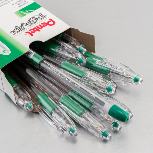 Pentel RSVP Ballpoint Pen, (0.7mm) Fine Line, Green Ink (BK90-D)