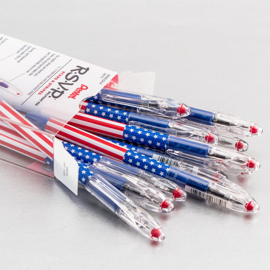 Pentel RSVP Ballpoint Pen, (0.7mm) Fine Line, Flag Barrel, Black Ink (BK90USA-A)