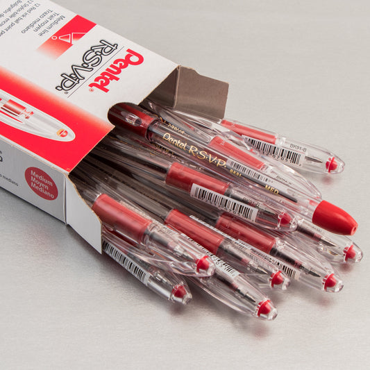 Pentel RSVP Ballpoint Pen, (1.0mm) Medium Line, Red Ink (BK91-B), 48 Dozen