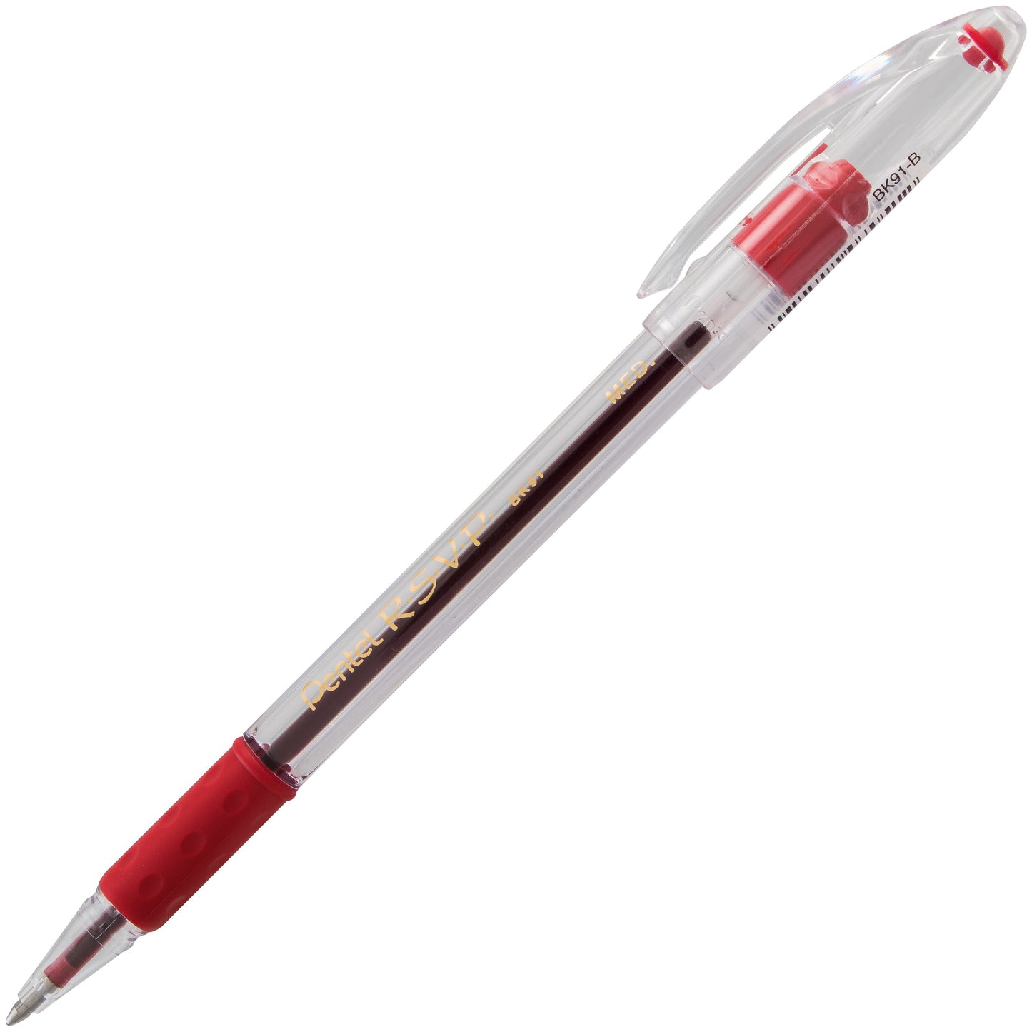 Pentel RSVP Ballpoint Pen, (1.0mm) Medium Line, Red Ink (BK91-B)