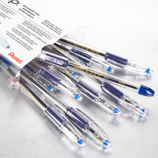 Pentel RSVP Ballpoint Pen, (1.0mm) Medium Line, 12-Blue Ink Pen in Clear plastic box (BK91PC12C), 12 Dozen