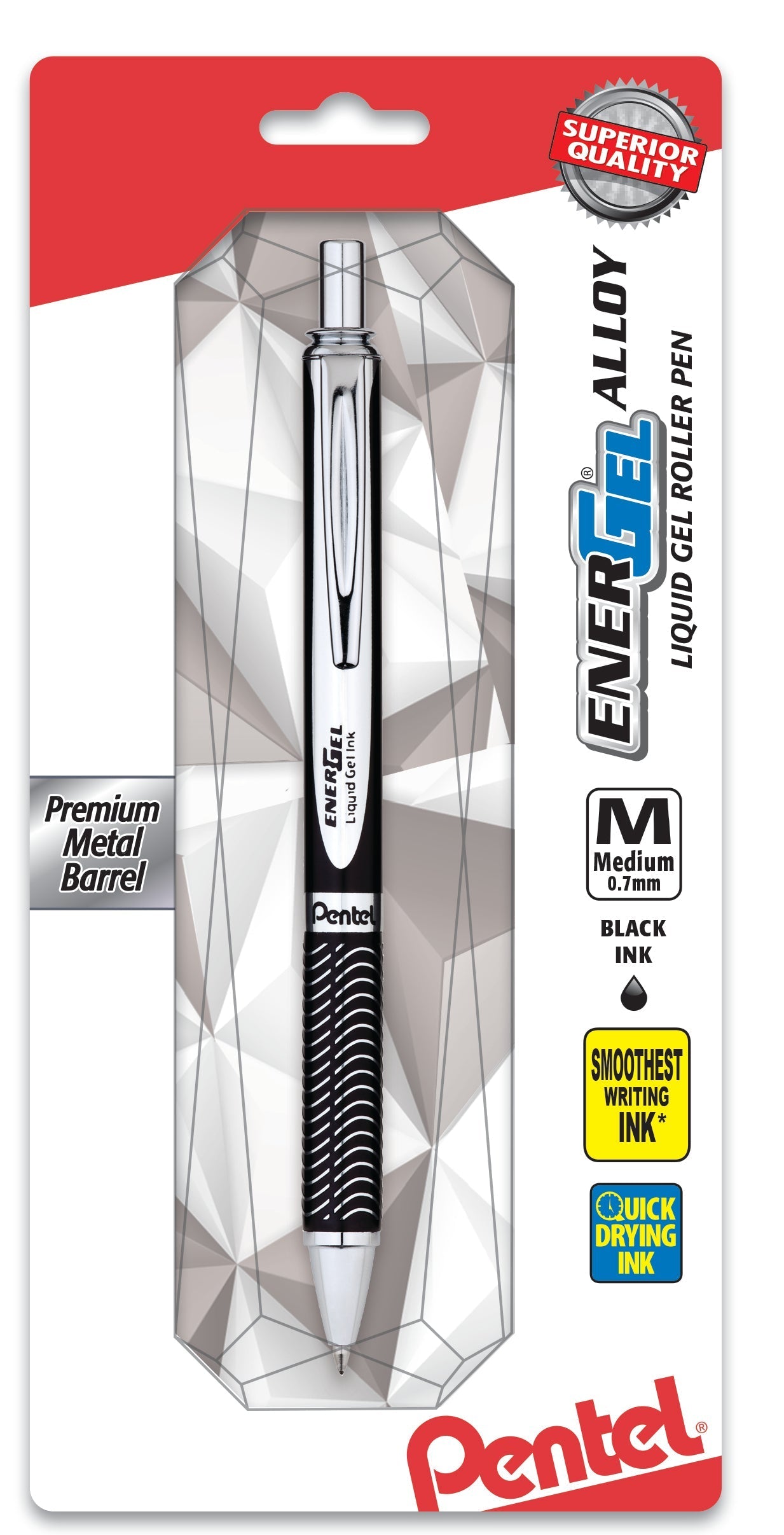 Pentel EnerGel Alloy Retractable Premium Liquid Gel Pen, (0.7mm) Black Barrel, Black Ink 1-Pk (BL407ABPA)