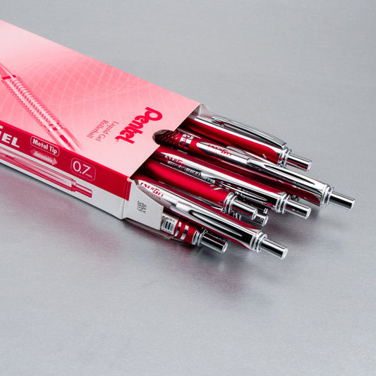 Pentel EnerGel Alloy Retractable Premium Liquid Gel Pen, (0.7mm) Metal Tip, Medium Line, Red Barrel, Black Ink (BL407B-A)