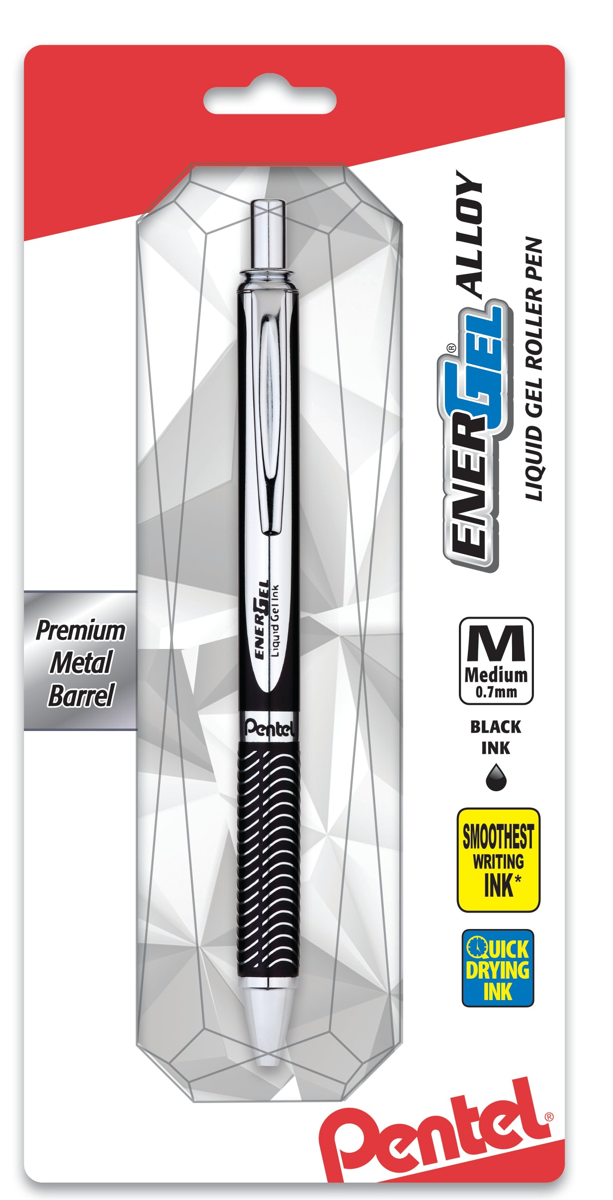 Pentel EnerGel Alloy Retractable Premium Liquid Gel Pen, (0.7mm) Silver Barrel, Black Ink 1-Pk (BL407BP)