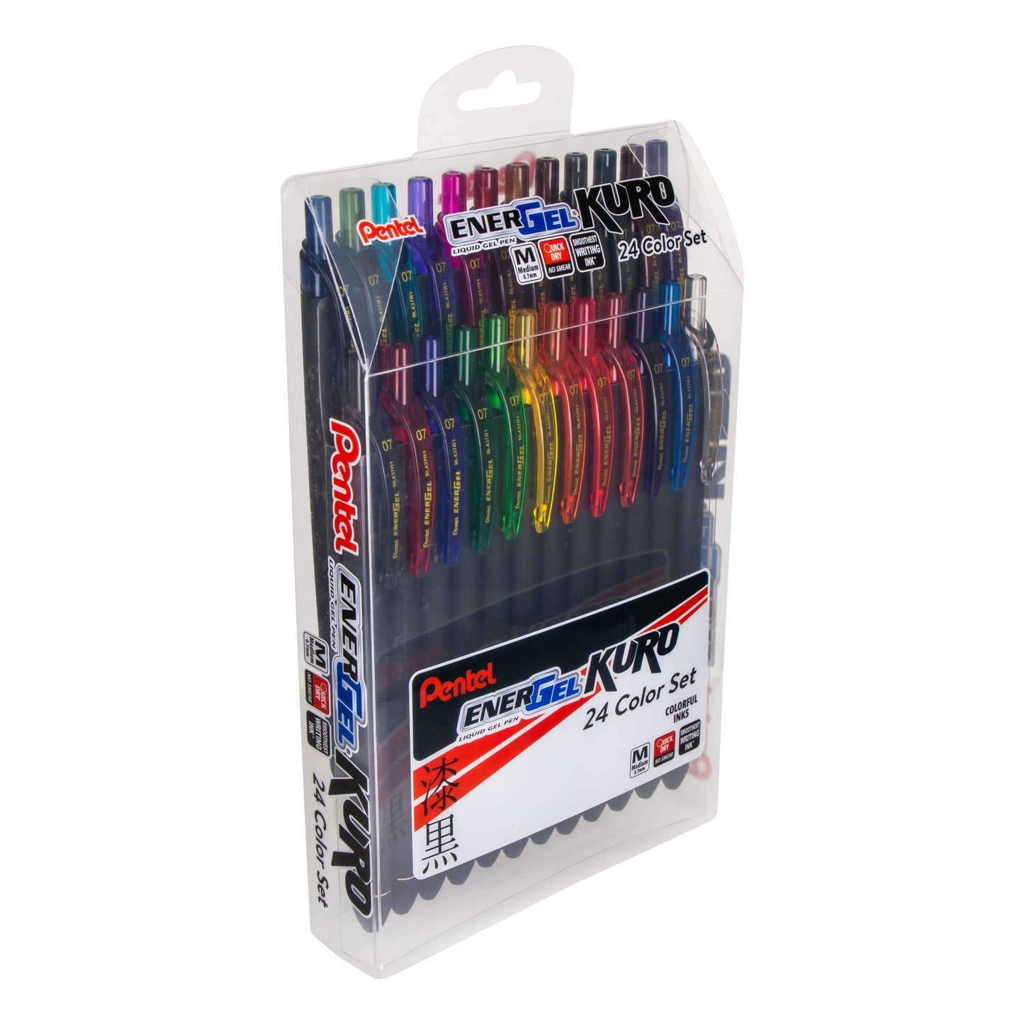 EnerGel Kuro Liquid Gel Pen, (0.7mm) Medium line, Assorted Ink, 24-pk (BL437R1PC24M)