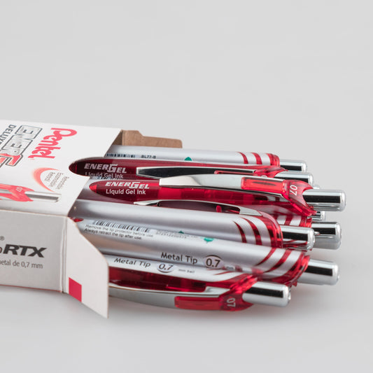Pentel EnerGel RTX Retractable Liquid Gel Pen, (0.7mm) Metal Tip, Medium Line,Red Ink (BL77-B), 48 Dozen