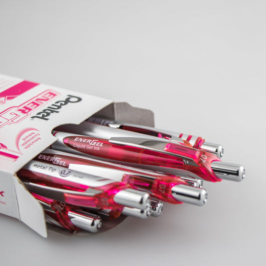 Pentel EnerGel RTX Retractable Liquid Gel Pen, (0.7mm) Metal Tip, Medium Line, Pink Ink (BL77-P), 48 Dozen
