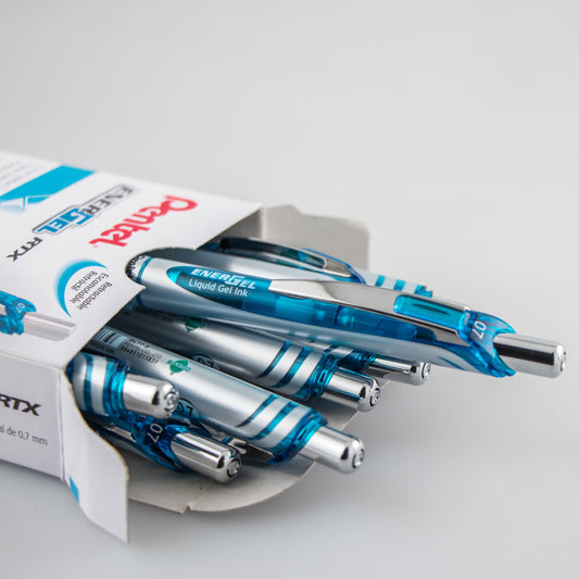 Pentel EnerGel RTX Retractable Liquid Gel Pen, (0.7mm) Metal Tip, Medium Line, Sky Blue Ink (BL77-S), 48 Dozen