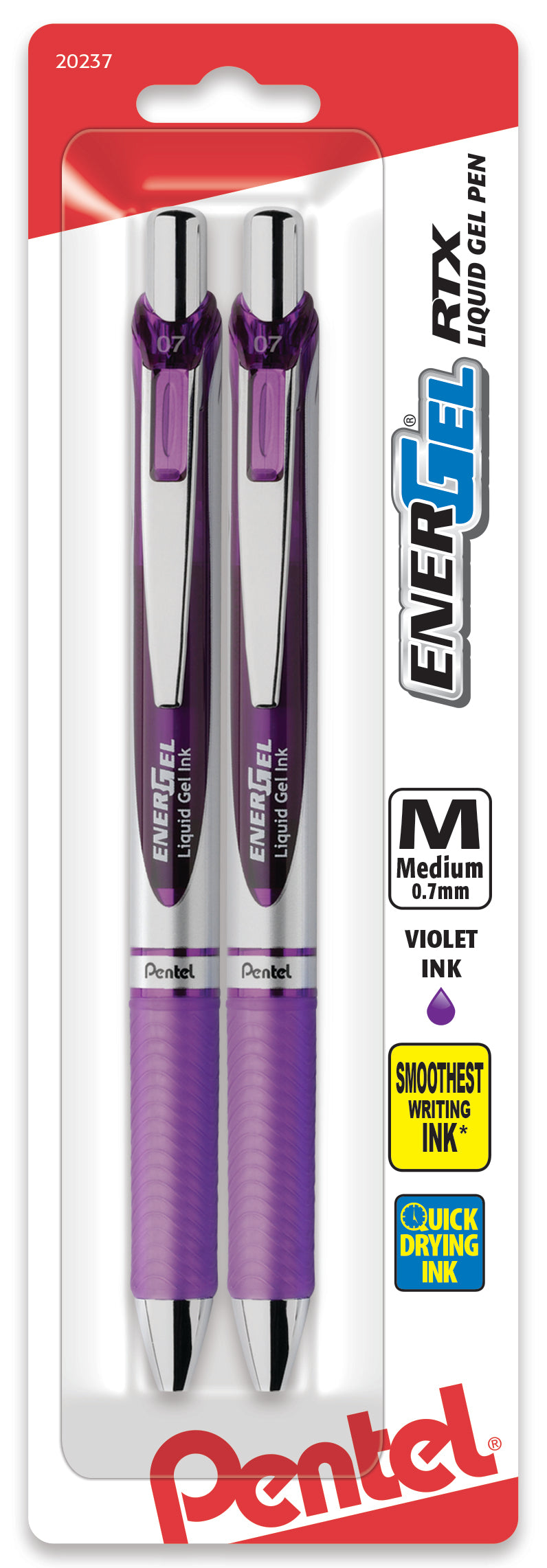 EnerGel RTX Retractable Liquid Gel Pen, (0.7mm) Metal Tip, Medium Line,Violet Ink 2-Pk (BL77BP2V)
