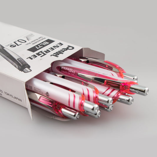 Pentel EnerGel Pearl Retractable Liquid Gel Pen, (0.7mm) Metal Tip, Medium Line, Pink Accent, Pink Ink (BL77PW-P)