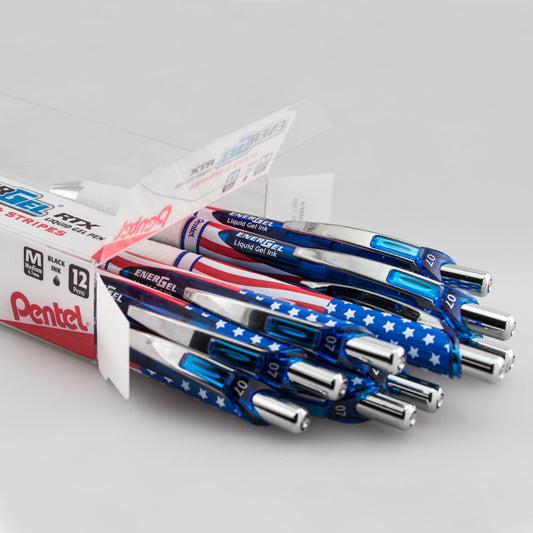 Pentel EnerGel RTX Retractable Liquid Gel Pen, Flag Barrel, (0.7mm) Metal Tip, Medium Line, Black Ink (BL77USA-A), 48 Dozen