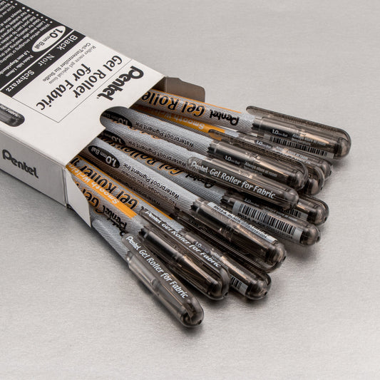 Pentel Arts Gel Roller For Fabric, (1.0mm) Bold Lines, Permanent, Black Ink (BN15-A)